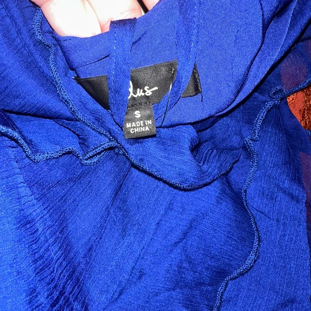 Lulu’s Tier Desire Cobalt Blue Tiered Ruffled Slit Chiffon Lace-Up Maxi Dress S - Picture 7 of 8